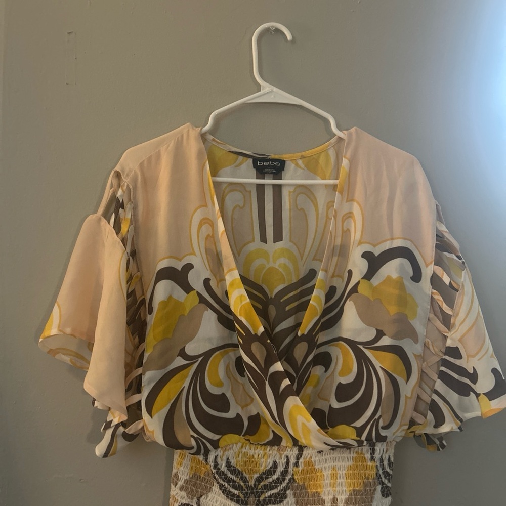 Bebe Yellow and Brown Floral Blouse